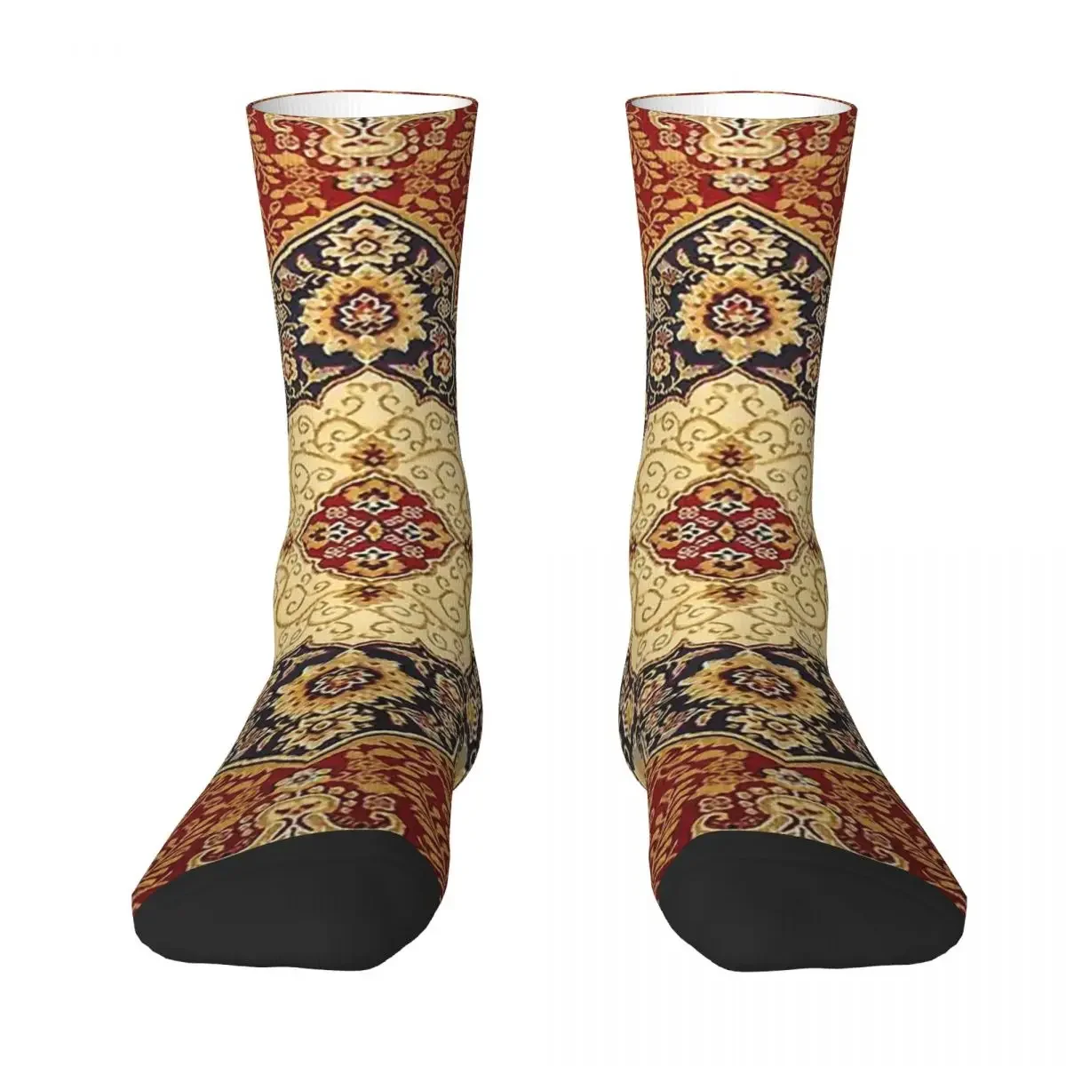 Geometric Pattern Gold And Red Oriental Rug Unisex Winter Socks Cycling Happy Socks Street Style Crazy Sock