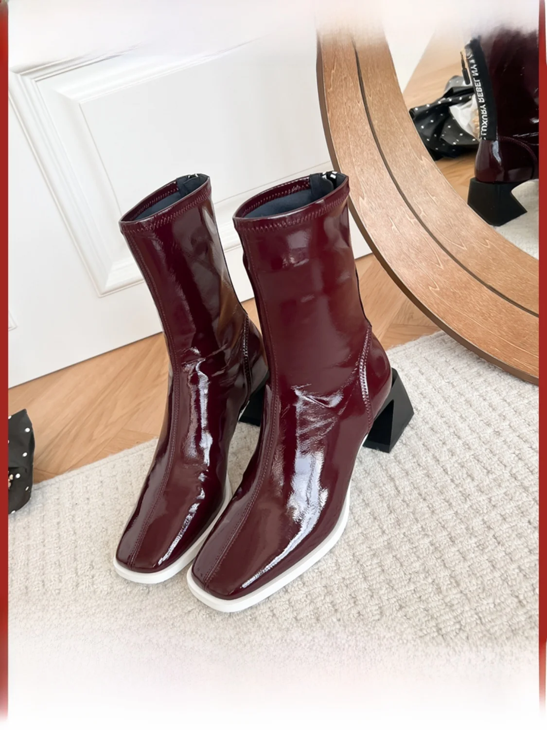 

Роскошные женские ботинки Rebel, утягивающие ботинки с квадратной головкой и молнией, модные зимние ботинки на эластичном высоком каблуке