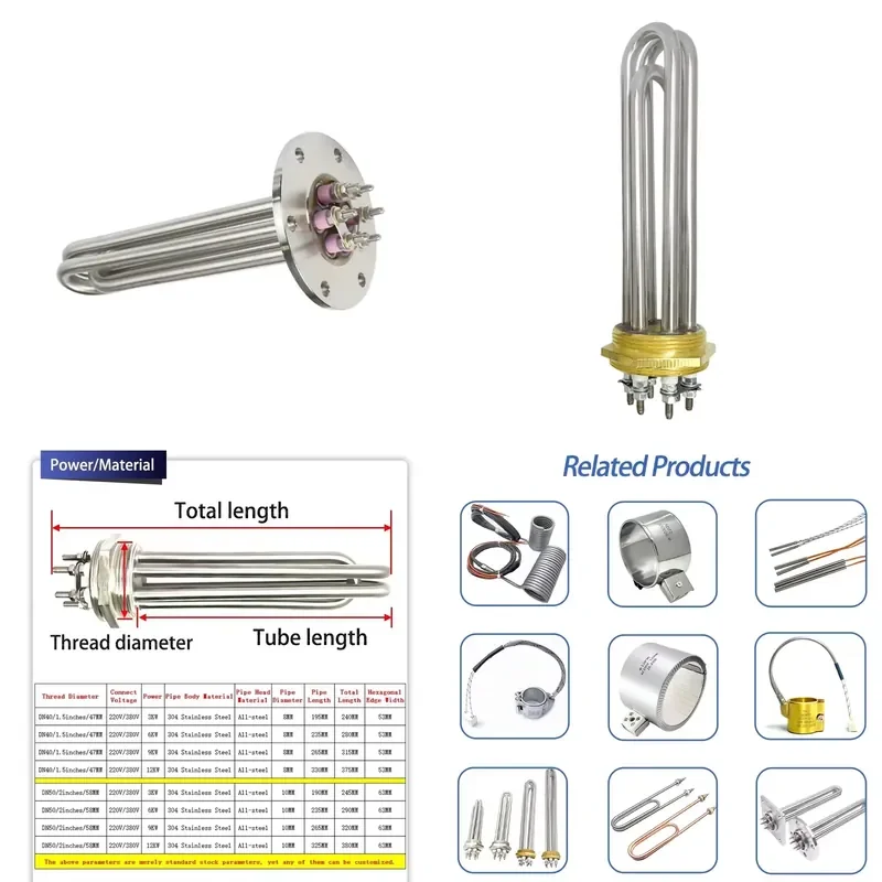 220V Stainless Steel Tubular Electric Oil/Water Immersion Heater Resistance Heating Wire 1 Year Warranty 1-800C Working