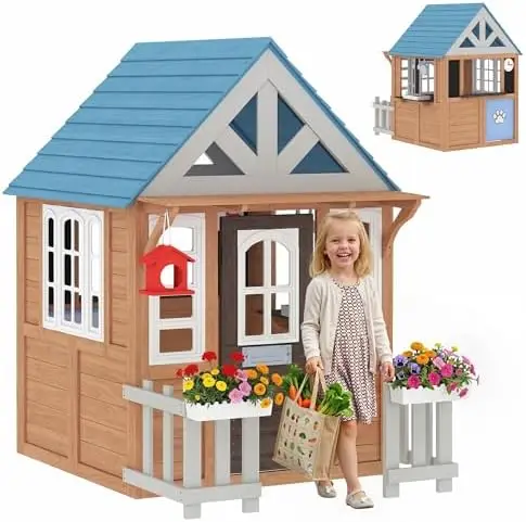 Outdoor Playhouse with Pet Doo - Kids Outdoor Wooden Playhouse recension och pris