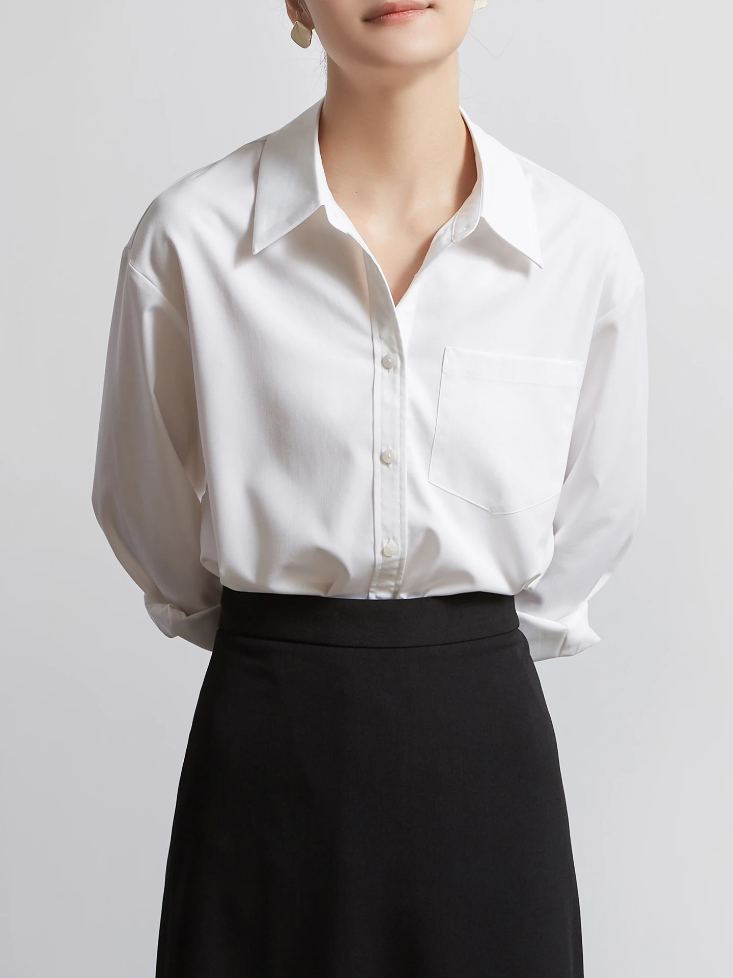 

White Long Sleeve Modal Women's Shirt Casual Layering CHICBLISS Commute Style Loose Fit Button up Polyester Fiber Skin Friend...