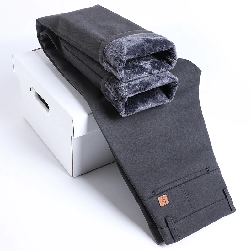 Winter Herren gerade hochela tische Freizeit hose 97% Baumwolle bequeme klassische hochwertige Plüsch dicke Business-Hose männlich