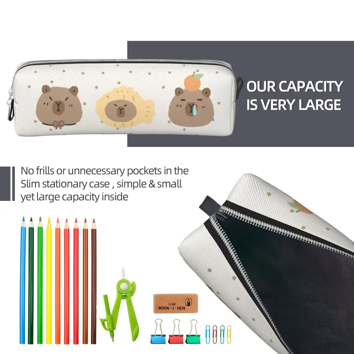 Estuche para lápices Kawaii Capybara con dibujos animados, estuche para bolígrafos para niñas y niños, útiles escolares de gran capacidad, estuches para lápices con cremallera