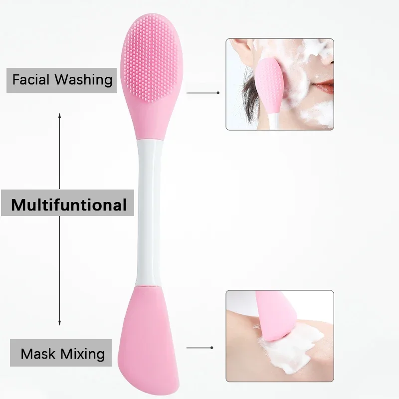 1 cepillo para mezclar barro Facial de silicona de doble cabeza, cepillo de limpieza Facial, herramientas de lavado para el cuidado Facial, aplicador de cepillo para máscara