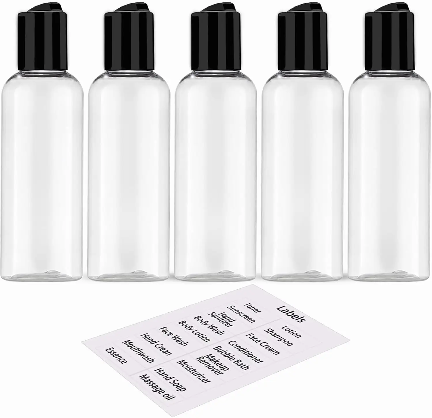 

5 Pack 3.4 Oz Travel Bottles For Toiletries Leakproof Plastic Empty Travel Size Bottles Containers With Labels Shampoo Bottles