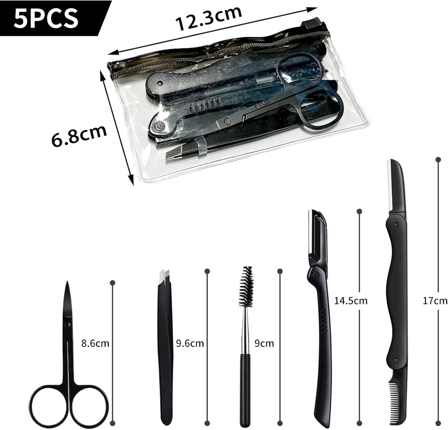 5/6 PCS  Eyebrow Trimming Kit, Stainless Steel Tweezers, Brush, Comb and Makeup Beauty Set for Men and Women