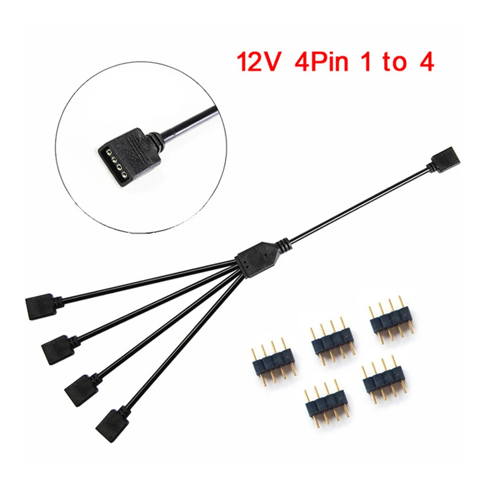 Adaptador de Cable de extensión de 1 a 4 4 pines, Cable divisor de potencia, conector hembra LED RGB para placa base de tira de luz LED Asus/Msi