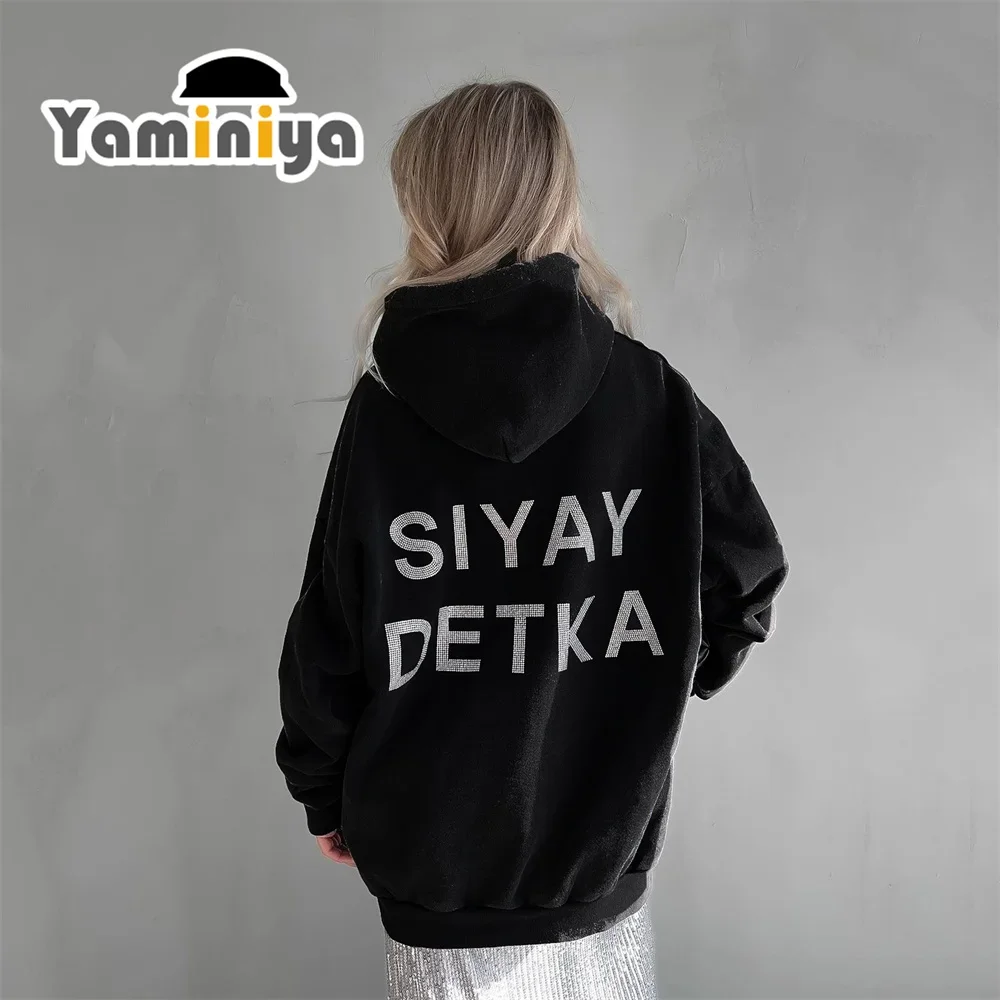 Vita outono feminino hoodies jaqueta bomber solta branco com capuz estilo casual preguiçoso impressão com o topo branco longo 2024 novo