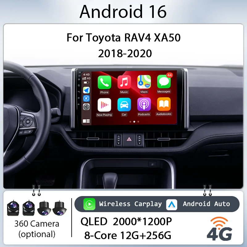 

10" for Toyota RAV4 XA50 2018-2020 Car Stereo Android 16 IPS HD Touch Screen Multimedia Player Wireless CarPlay GPS WiFi DSP LED