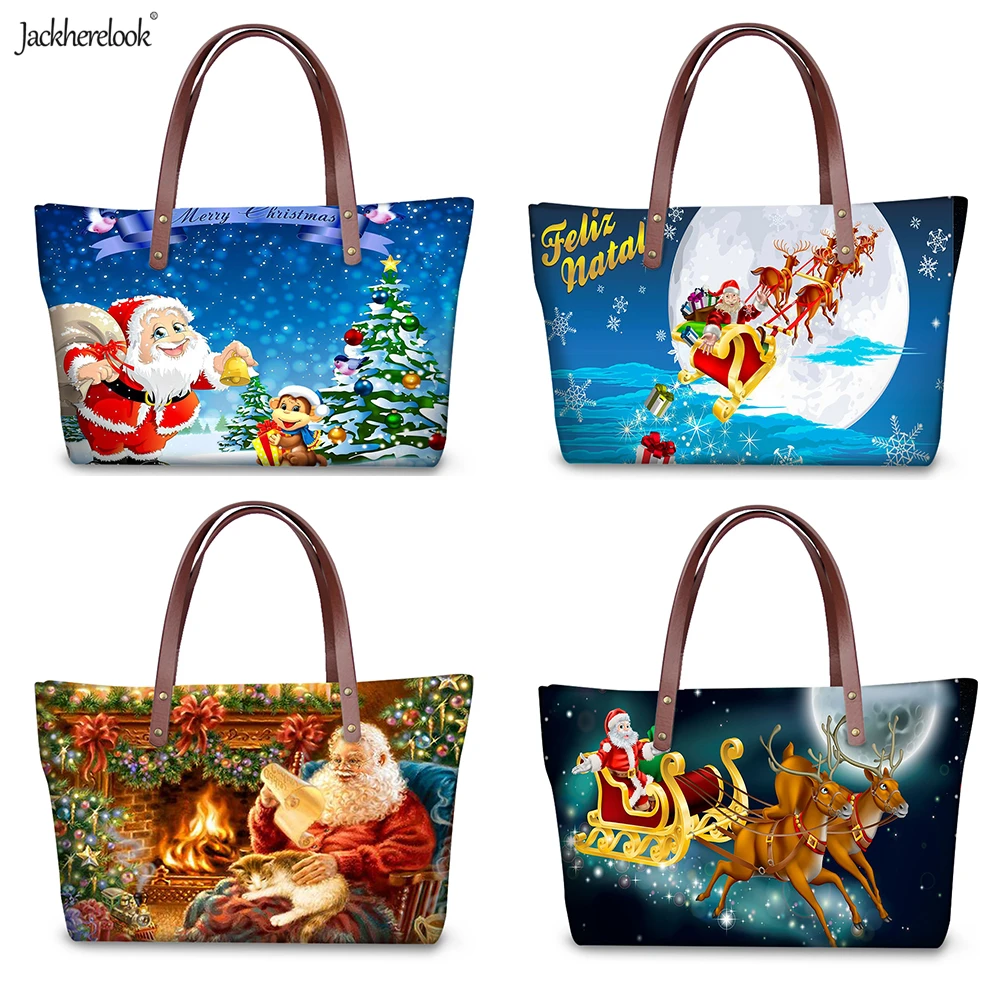 

Jackherelook 2022 Christmas Handbag for Women Santa Claus Pattern Girls Tote Bag Lady High Capacity Shoulder Bag Top Handle Bag