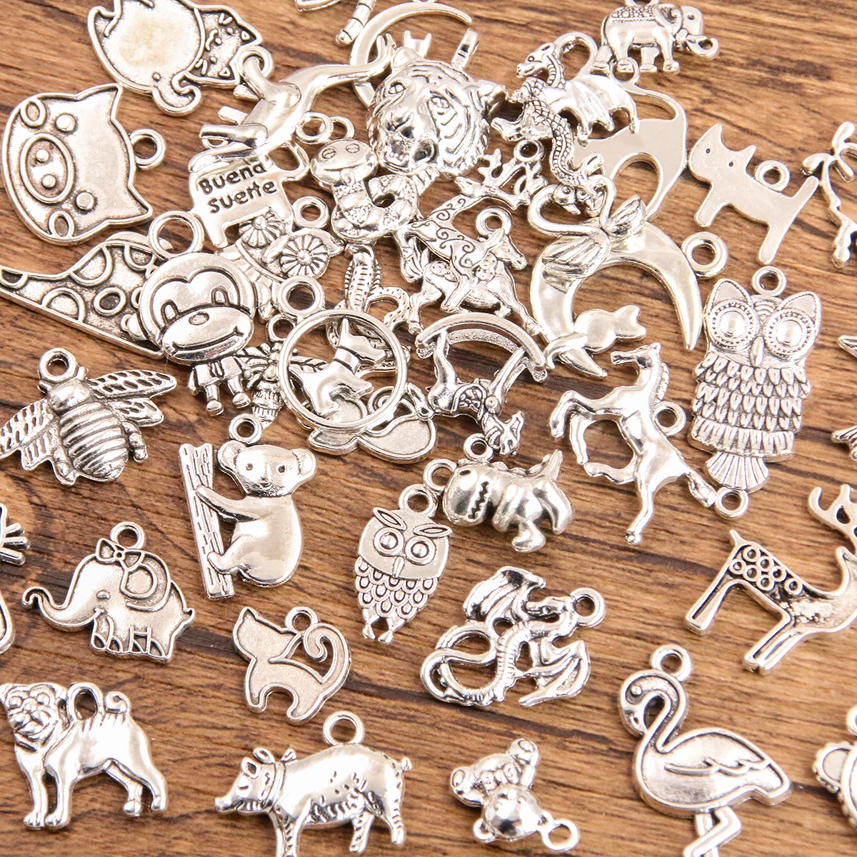 20PCS 26 Styles Mixed Alloy Antique Animal Charms For Jewelry Making DIY Handmade Pig Cat Dog Bird Giraffe Horse Snake Pendant