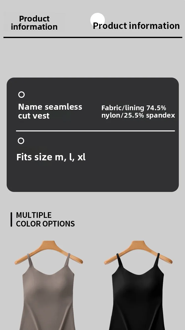 M-2XL Schönes Rückenträger-Top mit integriertem BH, Damen-Sommer-Top mit festem Cup, als Oberbekleidung oder Untertop geeignet, für 40-80 kg. – Detail 11