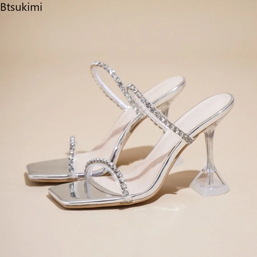 2026 Summer Hot Sales Women's Sexy Fashion Open Toe Sandals Water Diamond Shining Square Headed Banquet Ladies High Heels Shoes