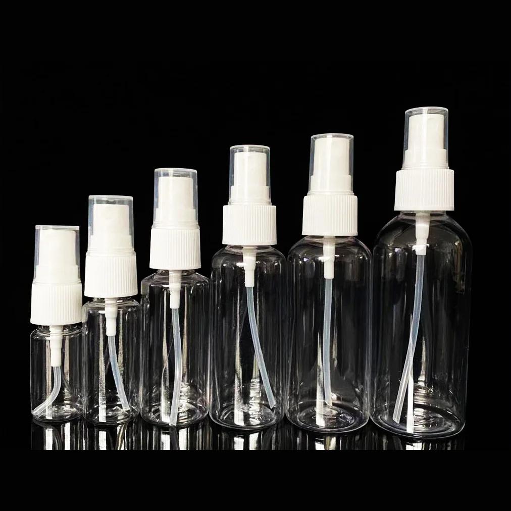 Botella de Spray transparente vacía, botellas recargables, atomizador de Perfume de plástico, paquete de viaje portátil, Alcohol, cosméticos, Sub botella