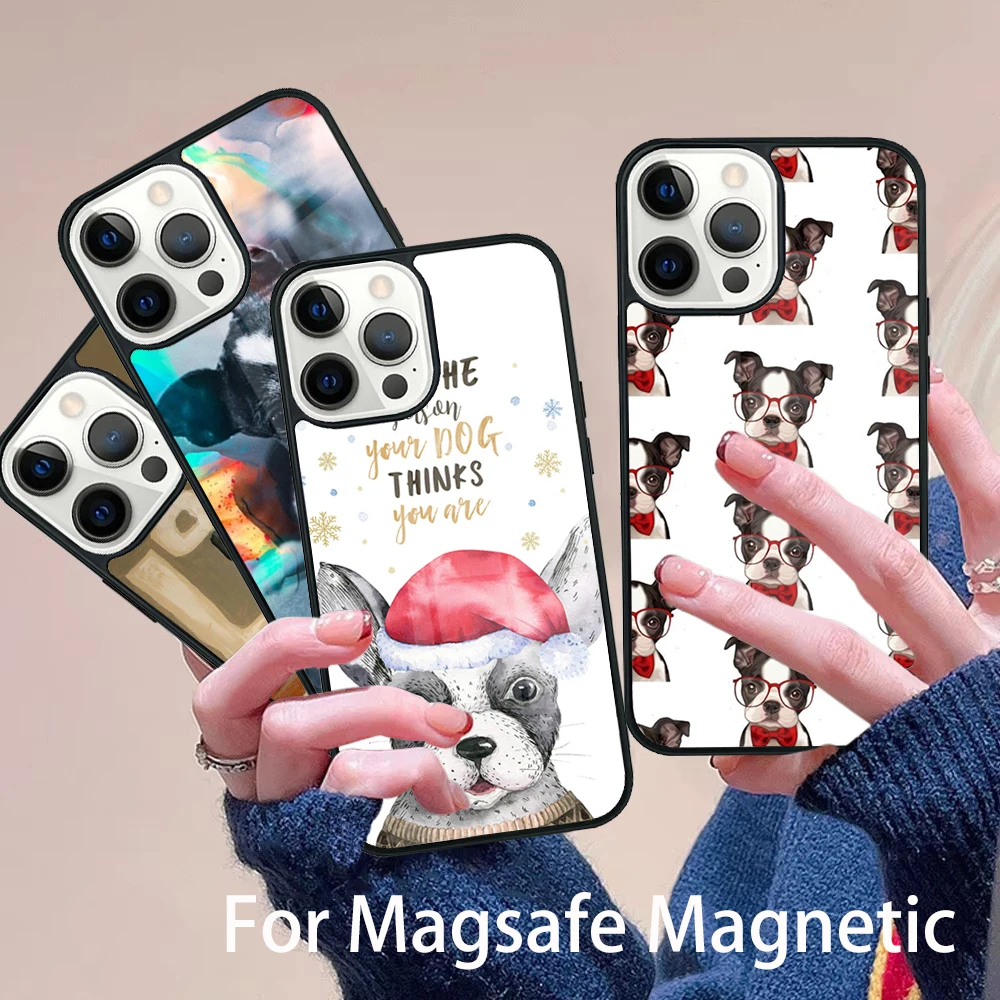 

Boston Terrier Dog Phone Case Magesafe Magnetic Wireless Charge Cover For IPhone 16 11 12 13 14 15 Pro Max Plus Mini