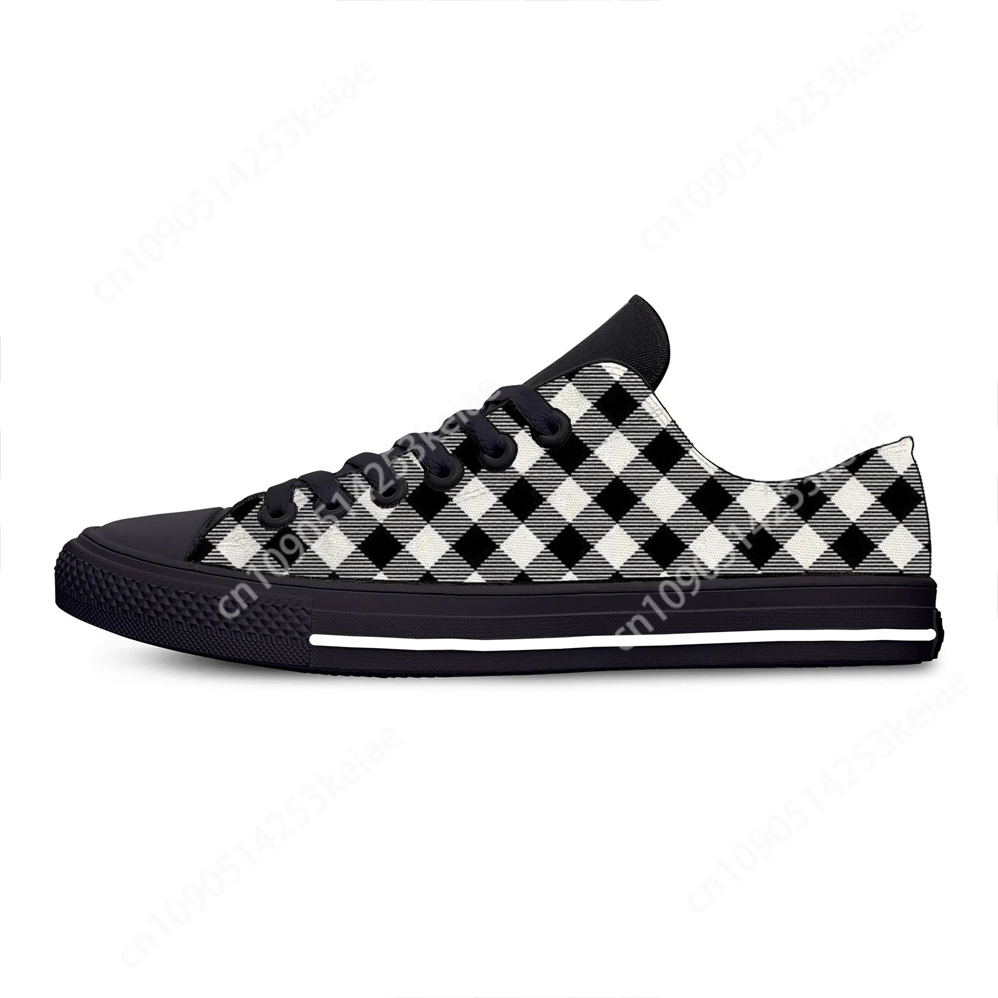 Black and White Plaid Checks Cool Hot Fashion Classic Casual Shoes Low Top Lightweight Board Shoes Breathable Men Women Sneakers