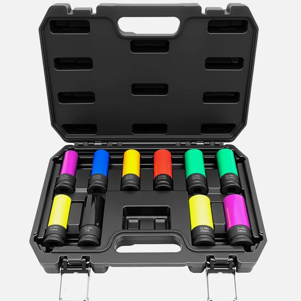 

Набор торцевых ключей для колесных гаек 1/2 дюйма с метрическими размерами 15, 17, 19, 21, 22, 23, 24 мм и SAE 7/8 дюйма