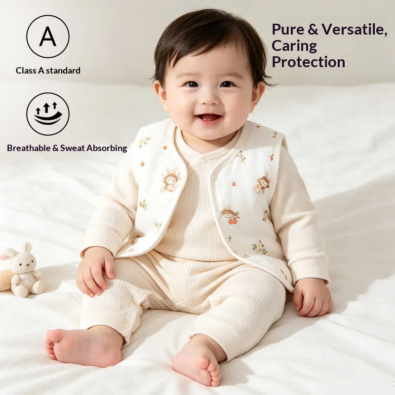 Baby 40g Quilted Waistcoat, Seamless Belly-Cover Sleeveless Jacket, Soft Cotton Outer Layer for Boys & Girls, All-Season