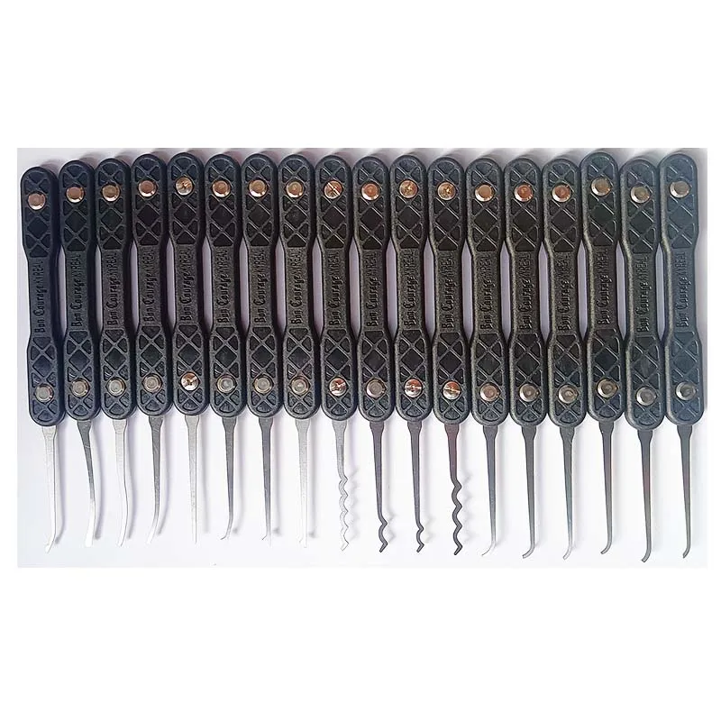 High Quality Bon Courage Kyreal Black Handle 18PCS Hooks Stainless Steel 0.5MM Thickness with 7 Tension Tools Locksmith Tools
