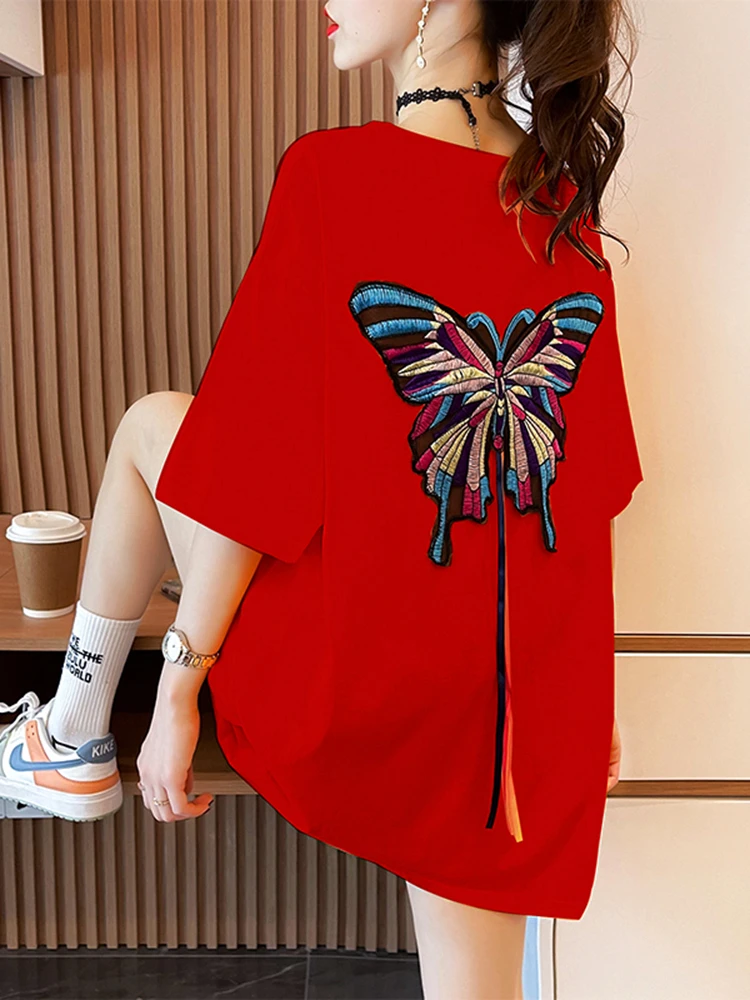 2023 New Butterfly Embroidery Loose T-shirt for Women