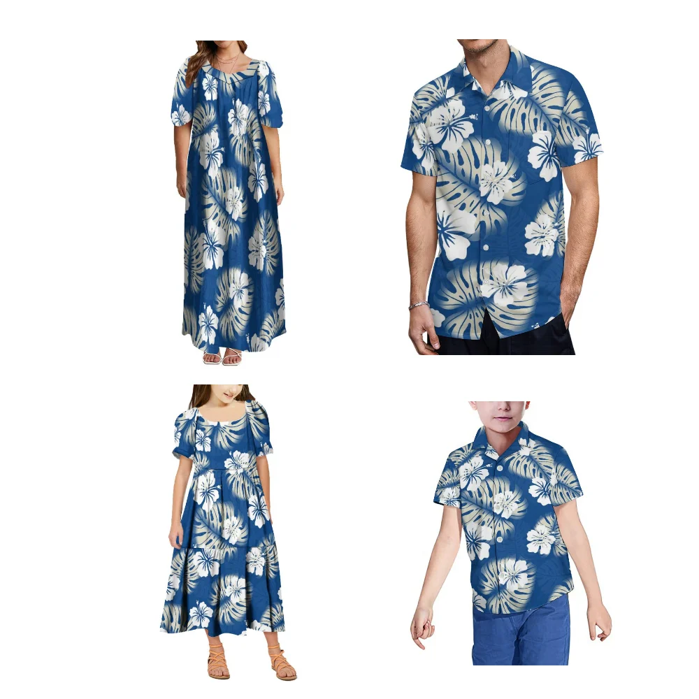 Samoa Island House Party Outfit Custom Polynesian Vintage Print Ladies Girls Mumu Skirt Men Pocket Shirt With Family Outfit