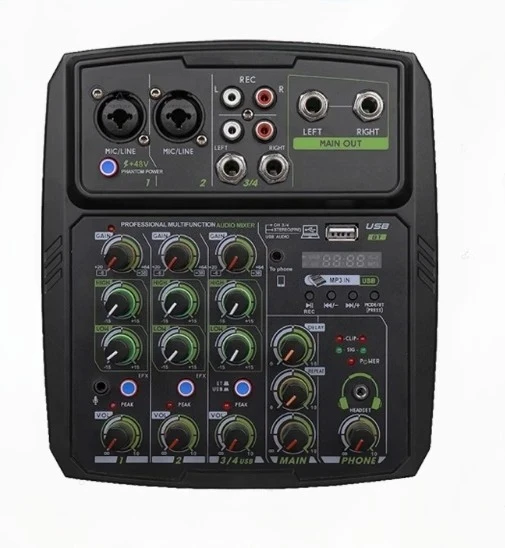 

Звуковая карта для прямой трансляции телефона, производство домашней музыки, 4-канальный мини-аудиомикшер