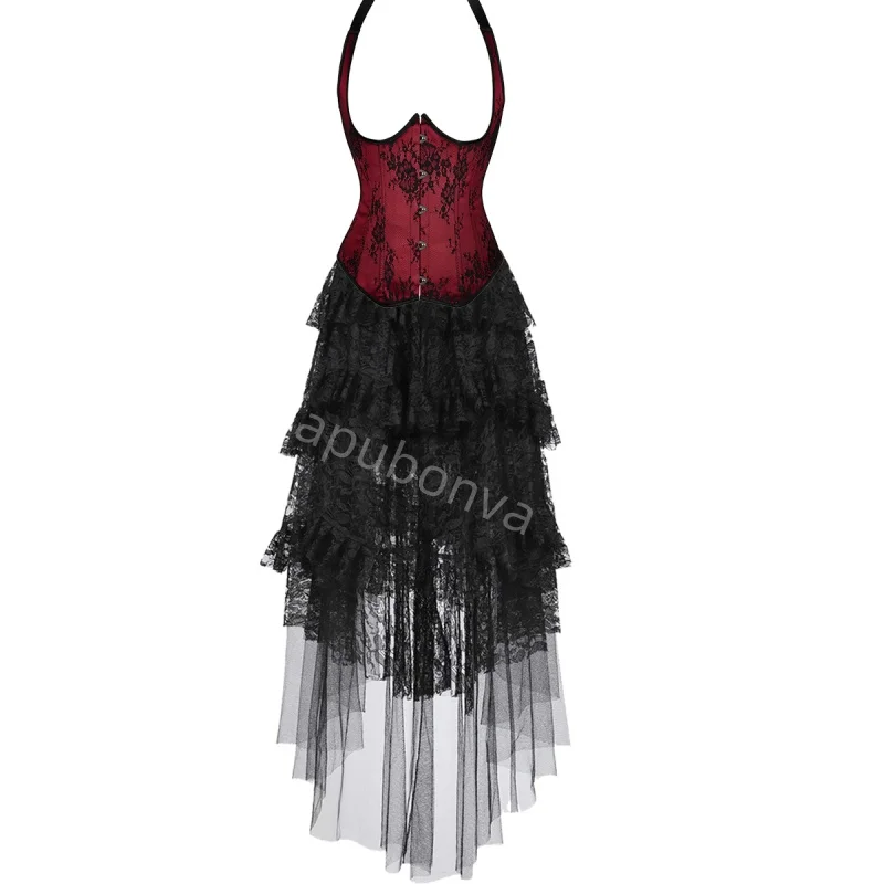 

Corset Dress Costume long skirt Set With corset underbust lace Bustier Costume Party Ladies Outfit Plus Size Gothic Halloween