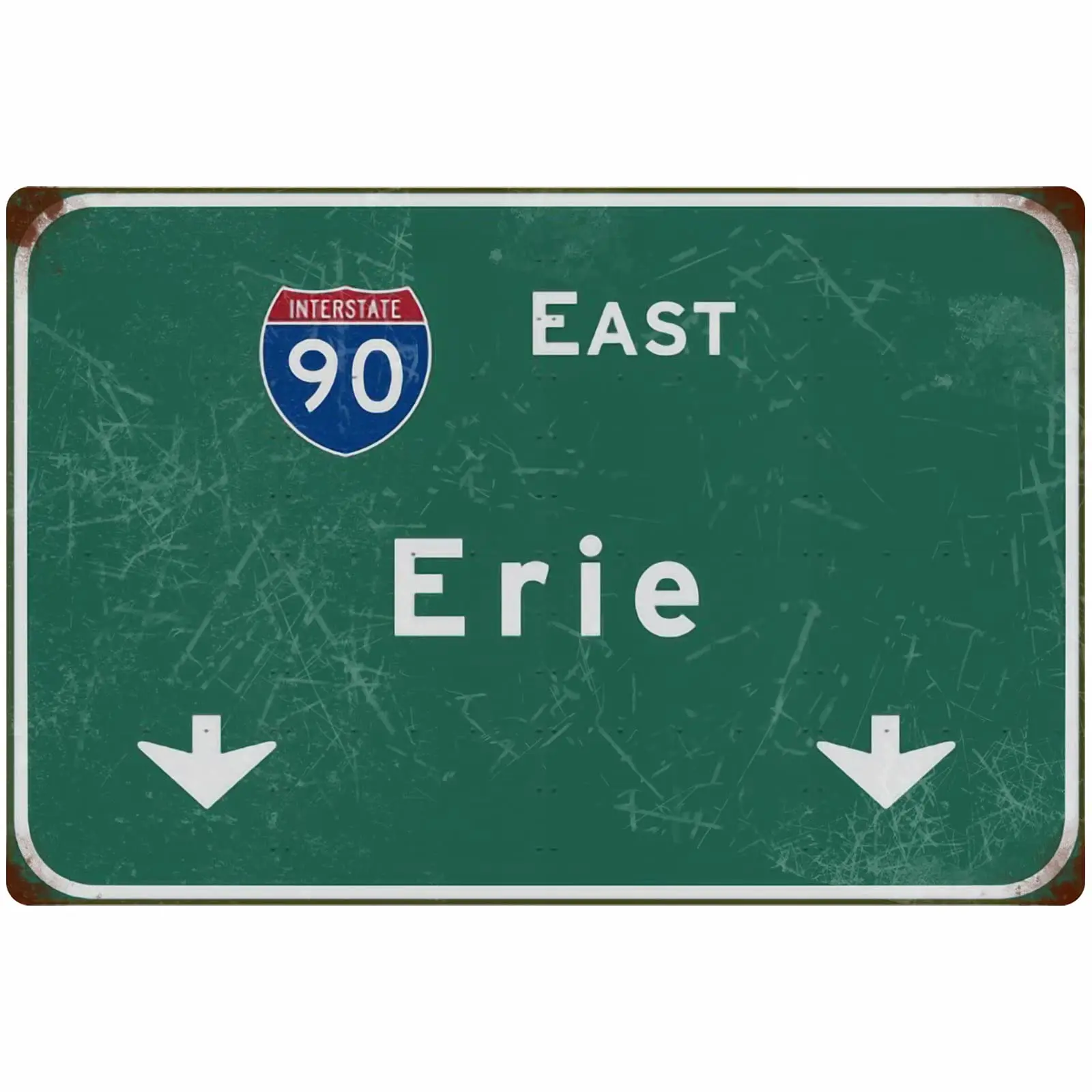 Bakaevsm Tin Sign Retro East Erie Interstate 90 Highway Direction Sign Indicating Logo Metal Sign Restaurant Airport Highway Bar