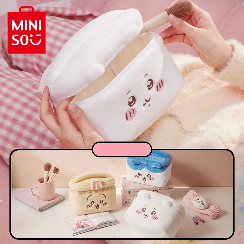 MINISO Chiikawa Series Cartoon Cute Soft Plush Cosmetic Bag Desktop varie Storage Box Portable Zipper Bag Girl Gift