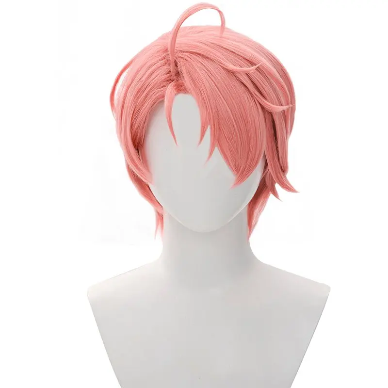 Peluca de 7,8 pulgadas Game Nu: Carnival Aster, peluca de Cosplay sintética resistente al calor para hombres, pelo rosa para fiesta de Halloween, pelucas para adultos, gorro de red