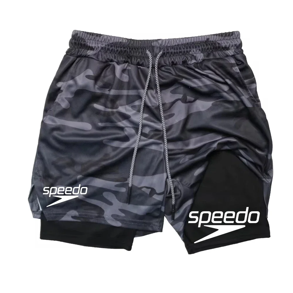 

Summer 2025 new men's jogging double-layer shorts, outdoor casual fitness two-in-one sports pants, loose-waist men's shorts