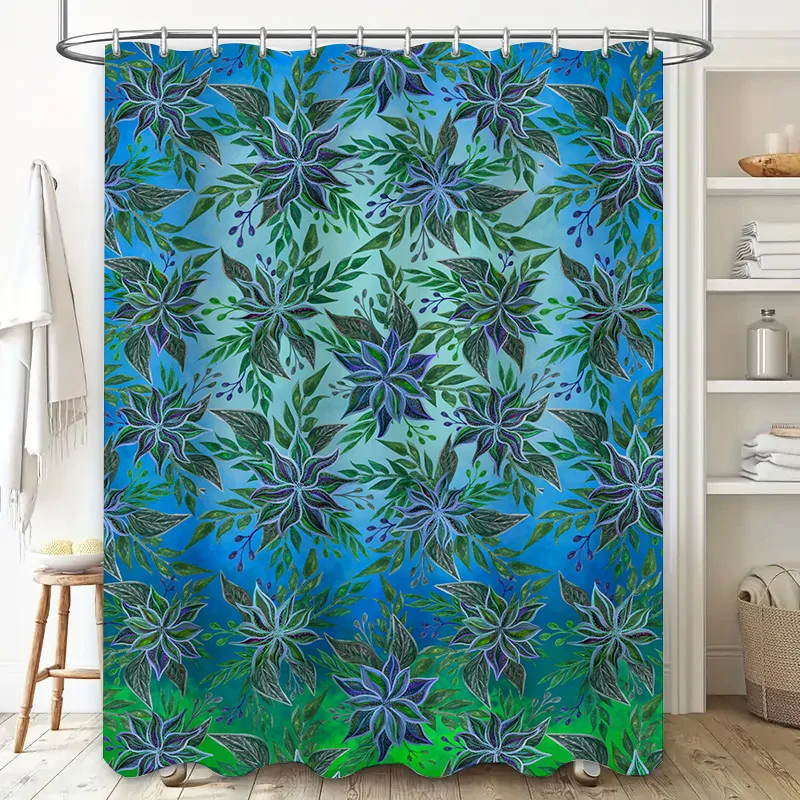 Vibrant Beach Shower Curtain Tropical Palm Tree Bird Print for Bath Decor in Pink Blue Green White Floral Design Waterproof Fabr