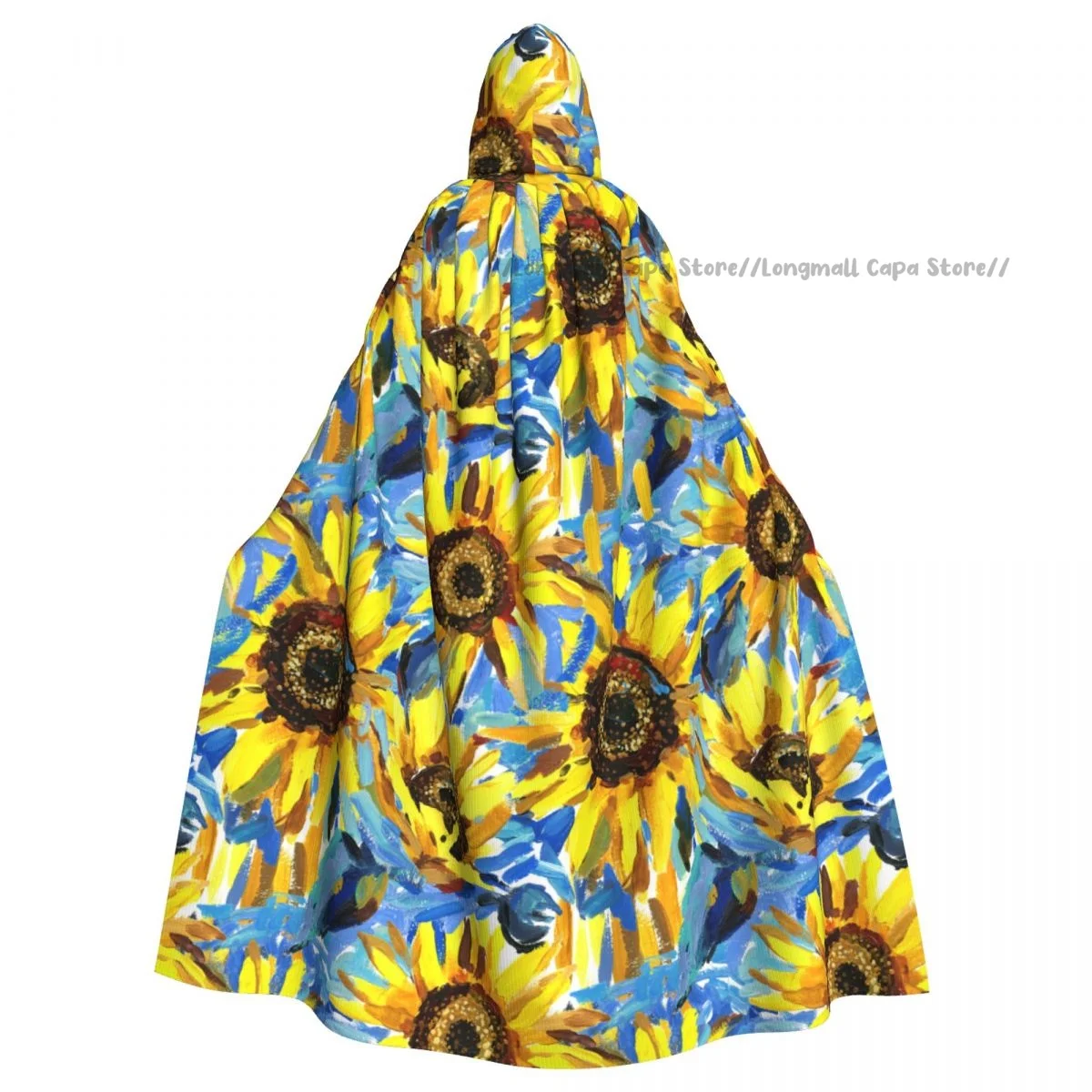 Sunflowers Impressionism Painting Hooded Cloak Coat Halloween Cosplay Costume Vampire Devil Wizard Cape Gown Party