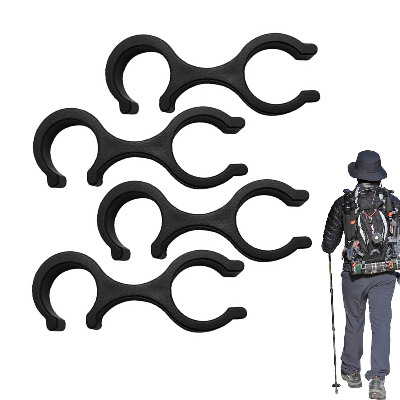 4pcs Trekking Pole Clips MOLLEs Compatible Quick Release8-Shape Holder  for Backpacks, Hiking Ski Poles Storage