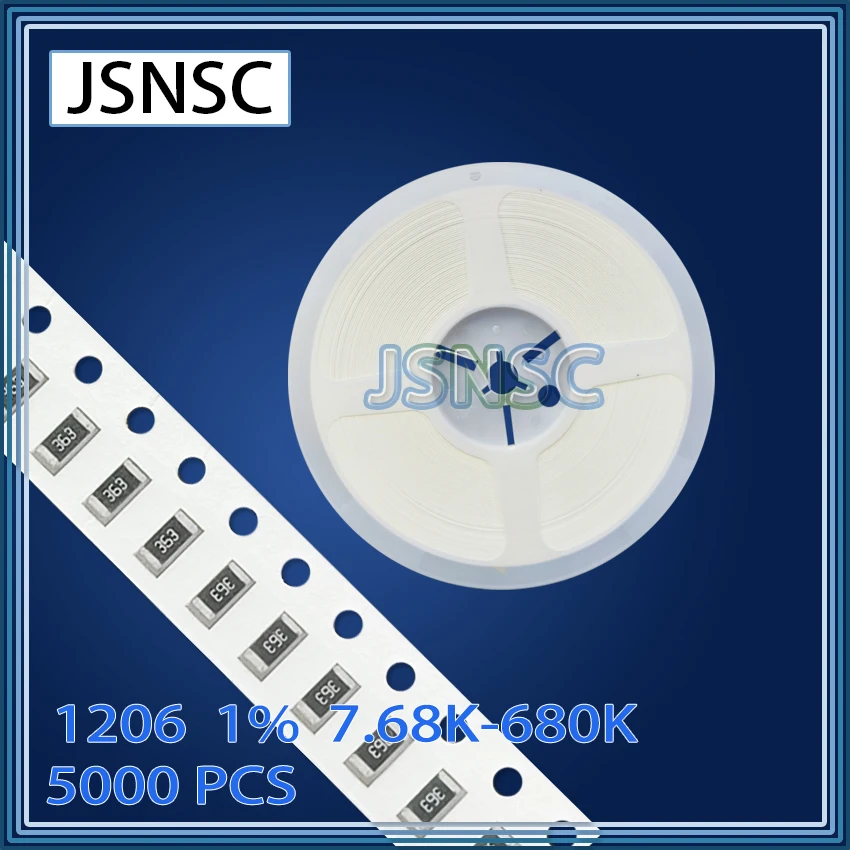 

Резисторы JSNSC 1206 F 1% SMD 3216, 5000 шт., 7.68K-680K Ом, 14K, 14.3K, 14.7K, 15K, 15.4K, 15.8K, 16K, 16.2K, 16.5K, 16.9K, 17.4K, 17.8K, 18K