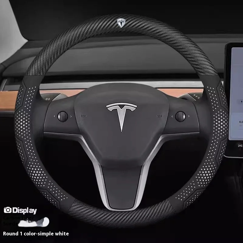 

Tesla Model 3 Y S Model X Roadster Car Carbon Fiber Suede Leather Anti-slip Breathable Car Steering Wheel Cover Auto Accessories