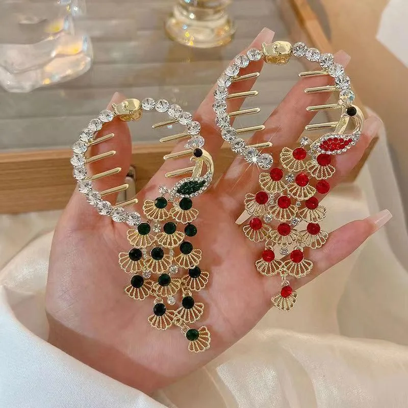 Павлин Циркон кисточка Haripin голова держатель для конского хвоста Пряжка заколка для волос 2023 Лето Аксессуары для волос для женщин