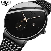 Relojes LIGE a la moda para hombre, relojes de cuarzo de lujo de marca superior, reloj deportivo informal de malla delgada de acero resistente al agua, reloj Masculino