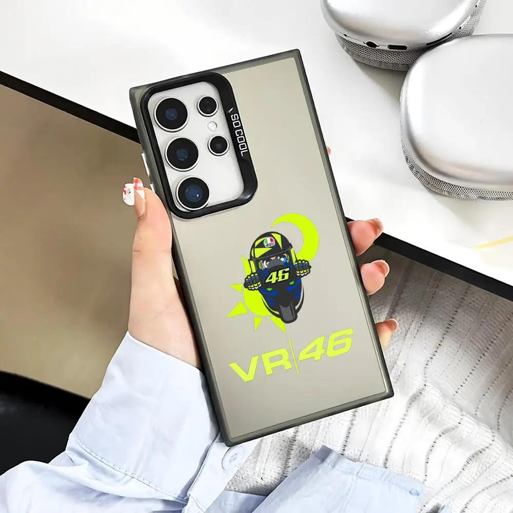 Coque de téléphone Moto Rossi VR46 pour Samsung Galaxy S26 S25 S24 S23 S22 S21 S20 Note20 Plus Ultra, couleur argentée