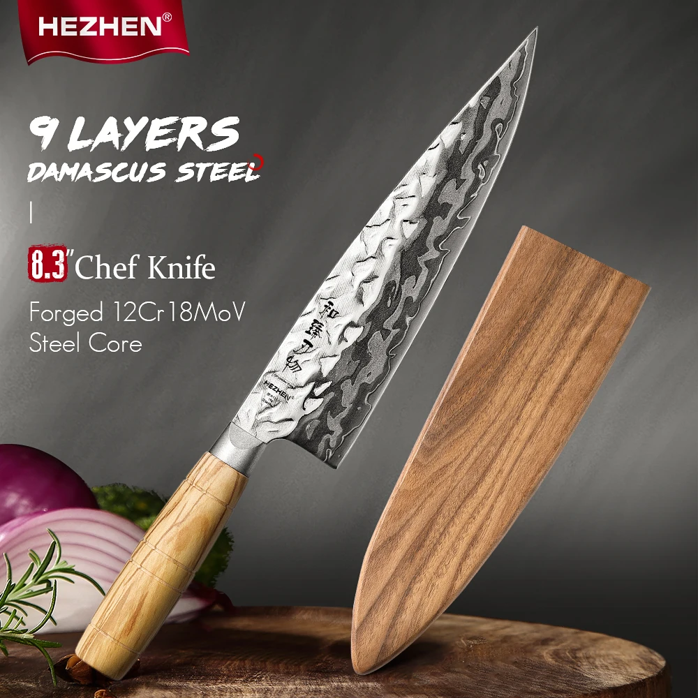 HEZHEN 8.3 Inch Chef knife 9 Layer Damascus Steel High-end Kitchen Knife 12Cr18MoV Steel Core For Meat Vegetable Cook Knife