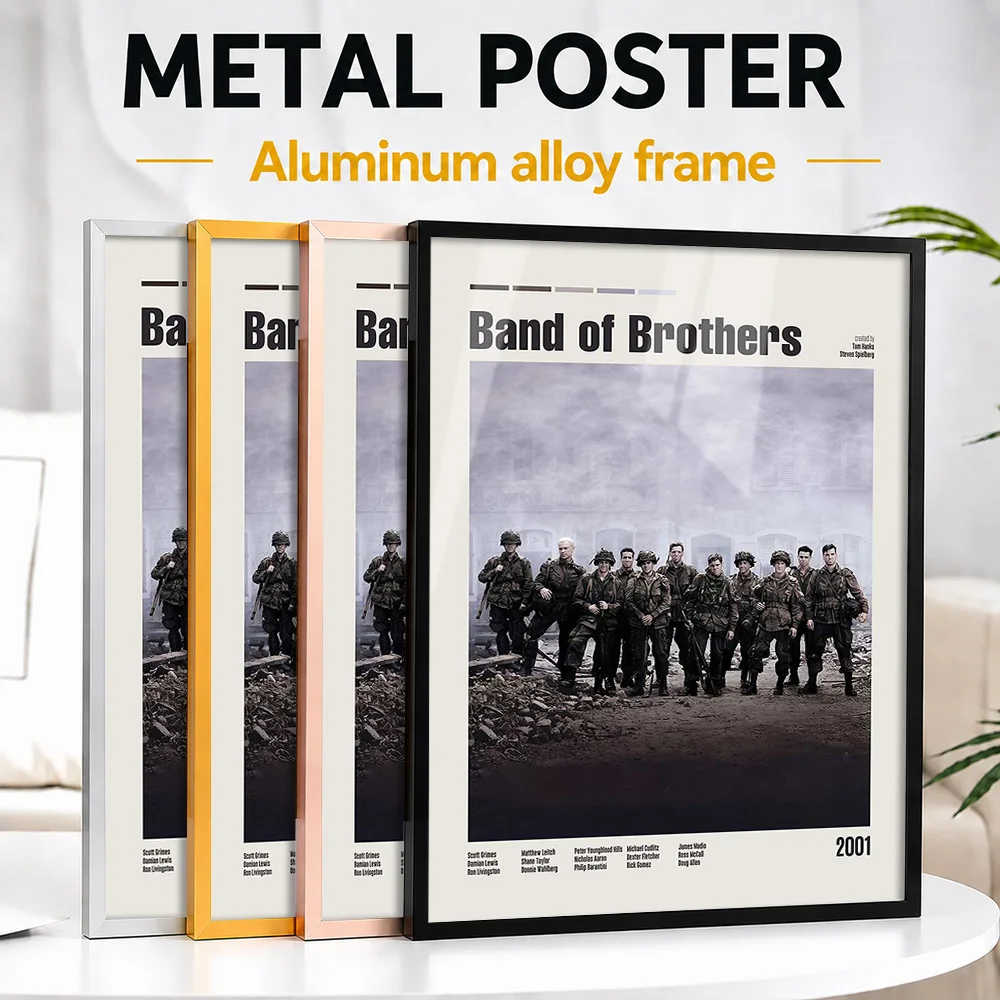 Band Of Brothers TV Show Framed Aluminum Metal Poster Customized Photo Cinematic Ensemble Style Wall Art For Bedroom Viewer Gift