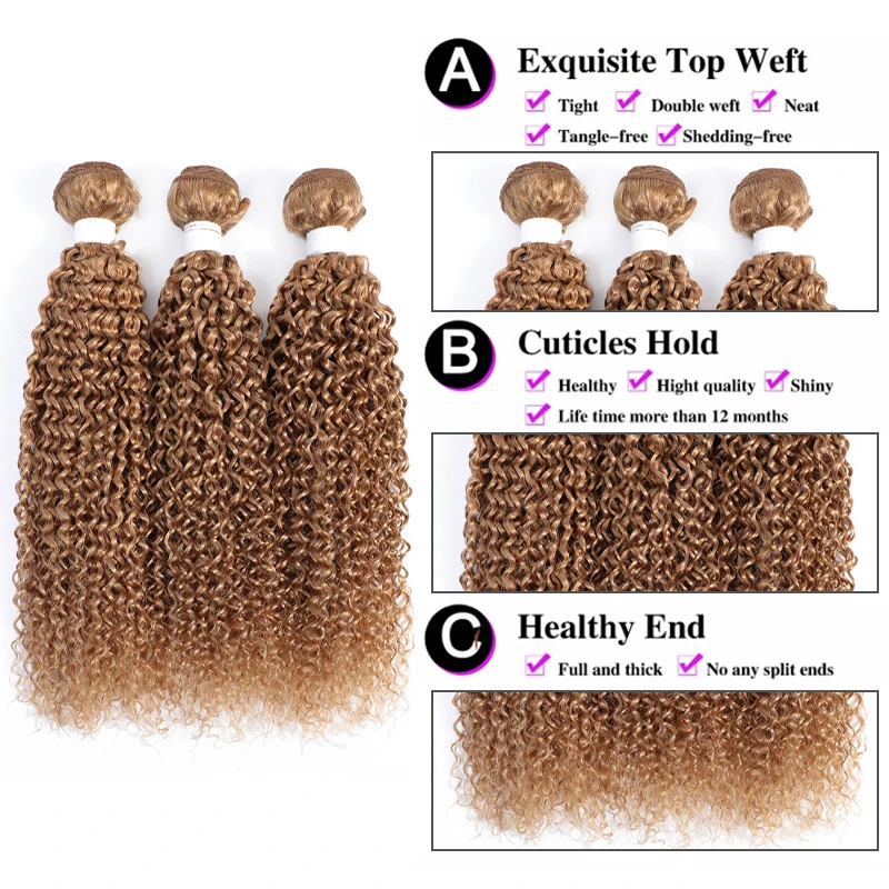 Kinky Curly Bundles With Closure 4x4 SOKU Brazilian Honey Blonde Brown Human Hair Weave Bundles With Closure Remy Hair Extension