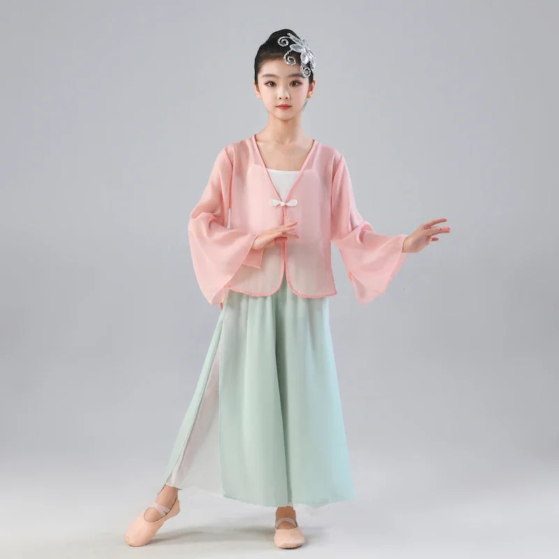 ชุดฝึกเต้นแบบคลาสสิกสำหรับเด็กผู้หญิงชุดเต้นแบบจีนชุดแสดงบนเวทีชุดสำหรับเด็กคุณยายเป็นสะพาน