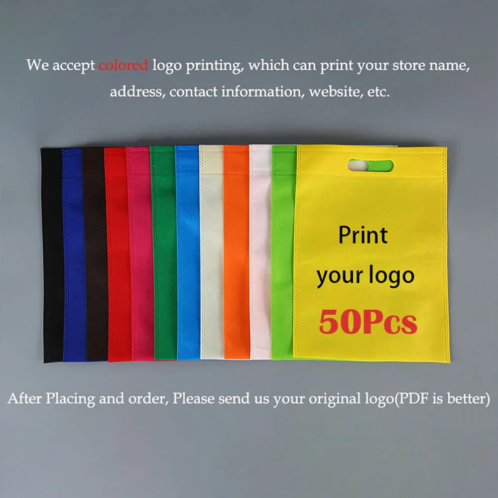 50Pc Custom Printed Logo Gift Non-woven Storage Bag Promotion Advertising Bag Tote Cloth Bag Shopping Bag Including Printing Fee