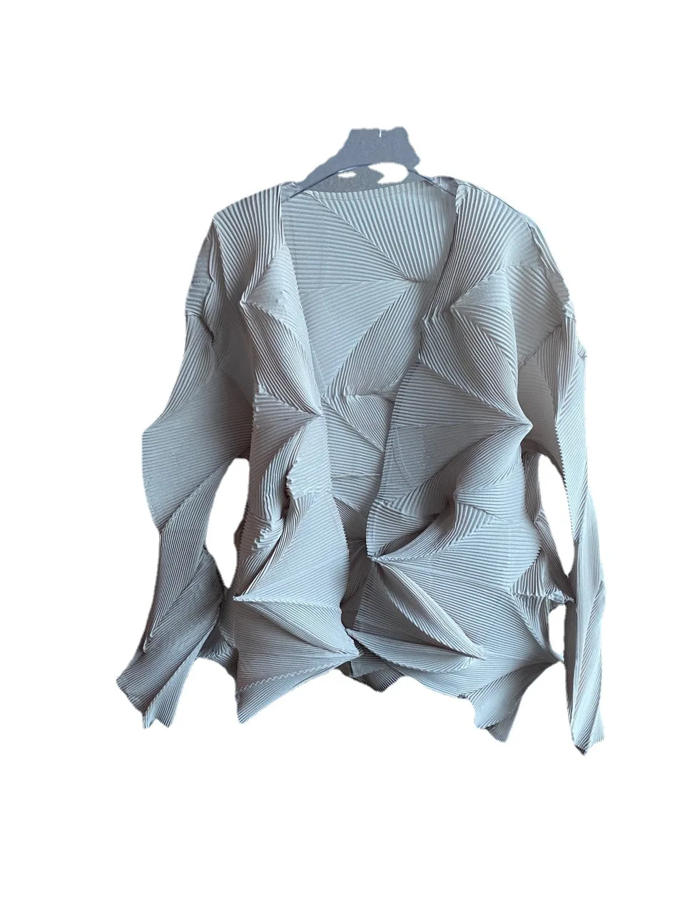 Miyake-Chaqueta de manga larga para mujer, cárdigan plisado, holgado, color liso, talla grande, moda urbana