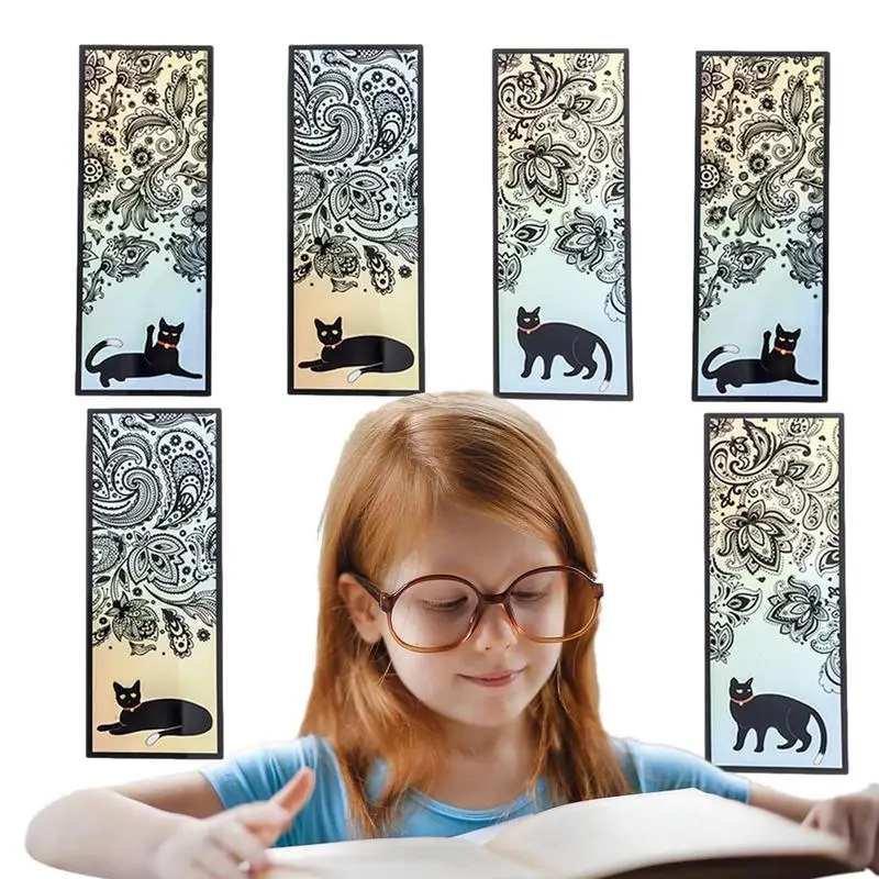 Black Cat Bookmark 6PCS Cartoon Animal Bookmark Cat Reading Bookmarks Retro Book Page Marks Page Marker Holiday Gifts