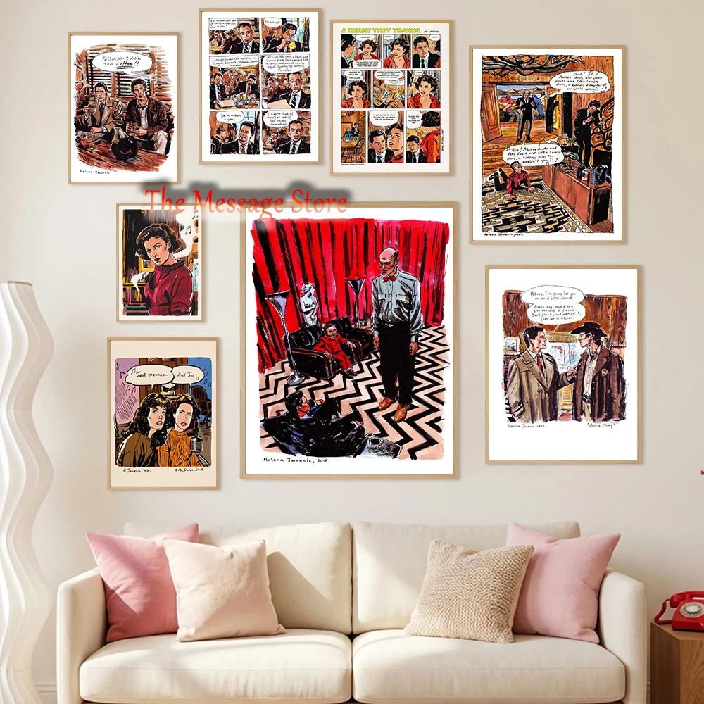Twin Peaks TV Art Comic Manga Style Twin Peaks Characters Conversation Drawing Poster Canvas Painting Wall Pictures Home Decor