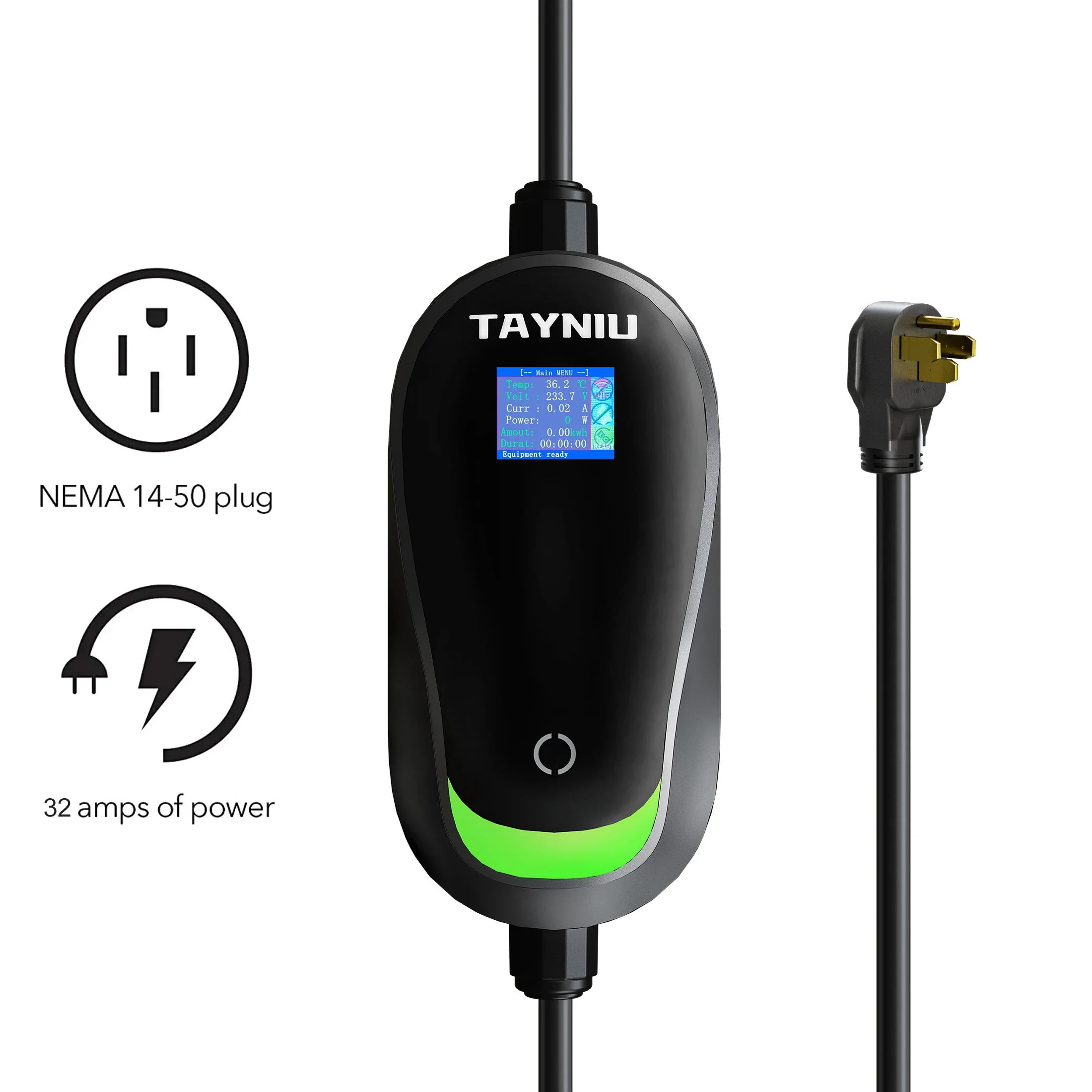 TAYNIU EV Charger Level 2 Electric Car Charger 32A 7.68KW J1772 Portable Charging Station 240V 25ft Cable with NEMA 6-20 Plug