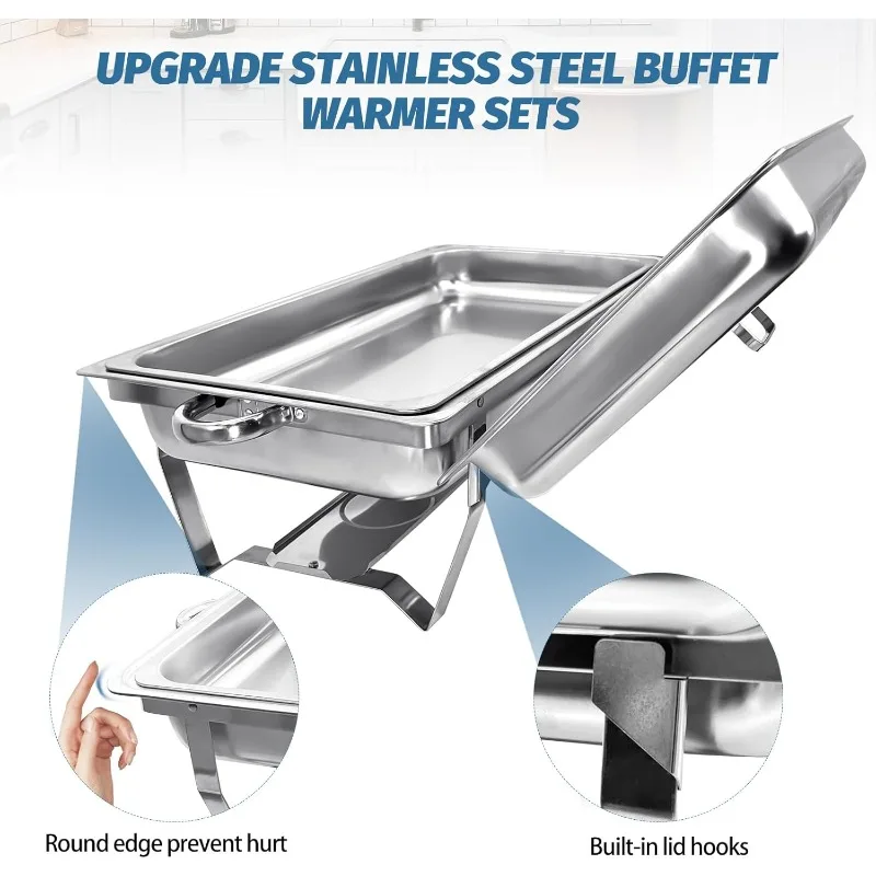12 Pack Stainless Steel Chafing Dishes 8 Quart Full Size Chafing Dish Buffet Set Silver Rectangular Catering Chafer Warmer