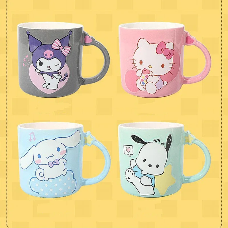 

Sanrio Kawaii Hello Kitty 450mL Ceramic Water Cup Kuromi Cinnamoroll Anime Cartoon Office Home Coffee Milk Couple Drinking Cups